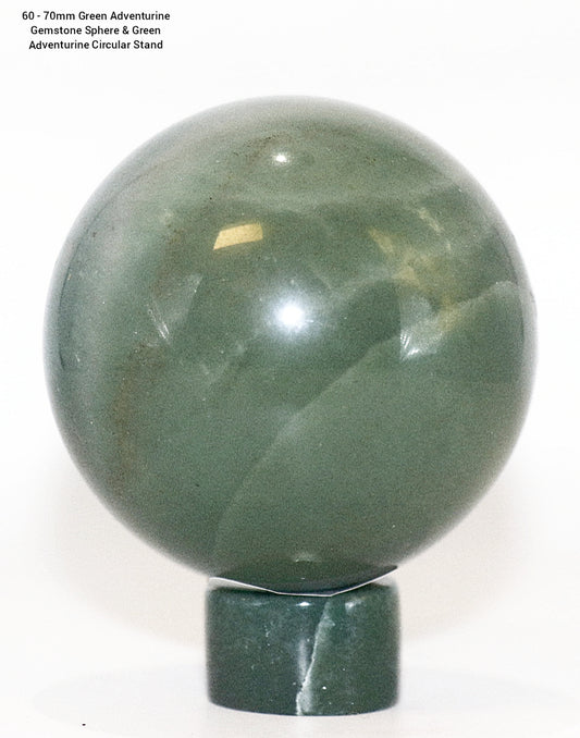60 - 70mm Green Adventurine Gemstone Sphere & Green Adventurine Stand