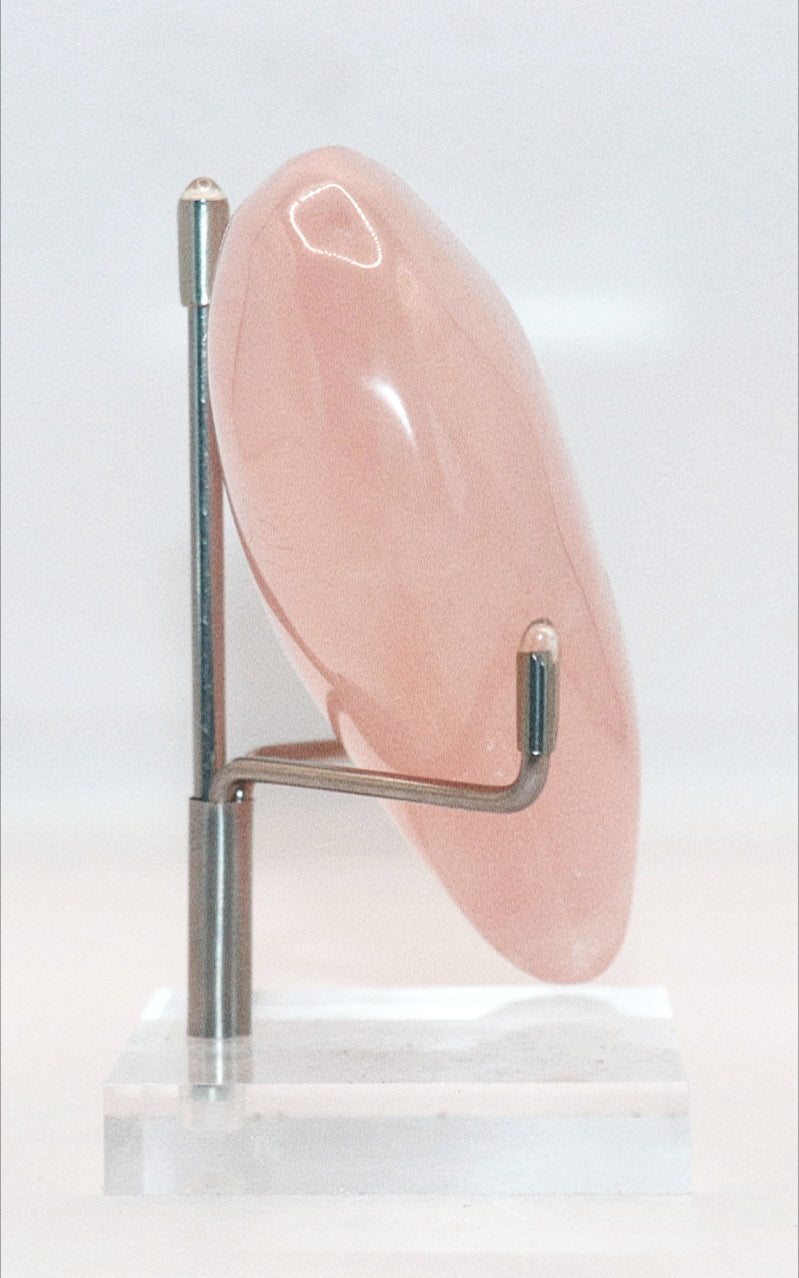 Rose Quartz Gemstone Carved Hearts & Stand