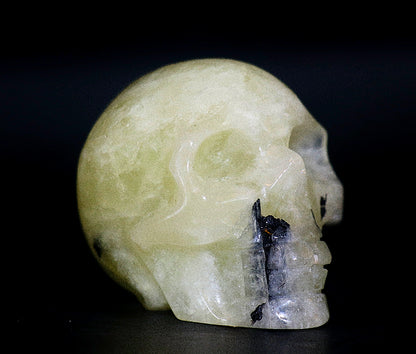 Rare Yellow Citrine Fussed With Black Tourmaline Gemstone Curved Skulls