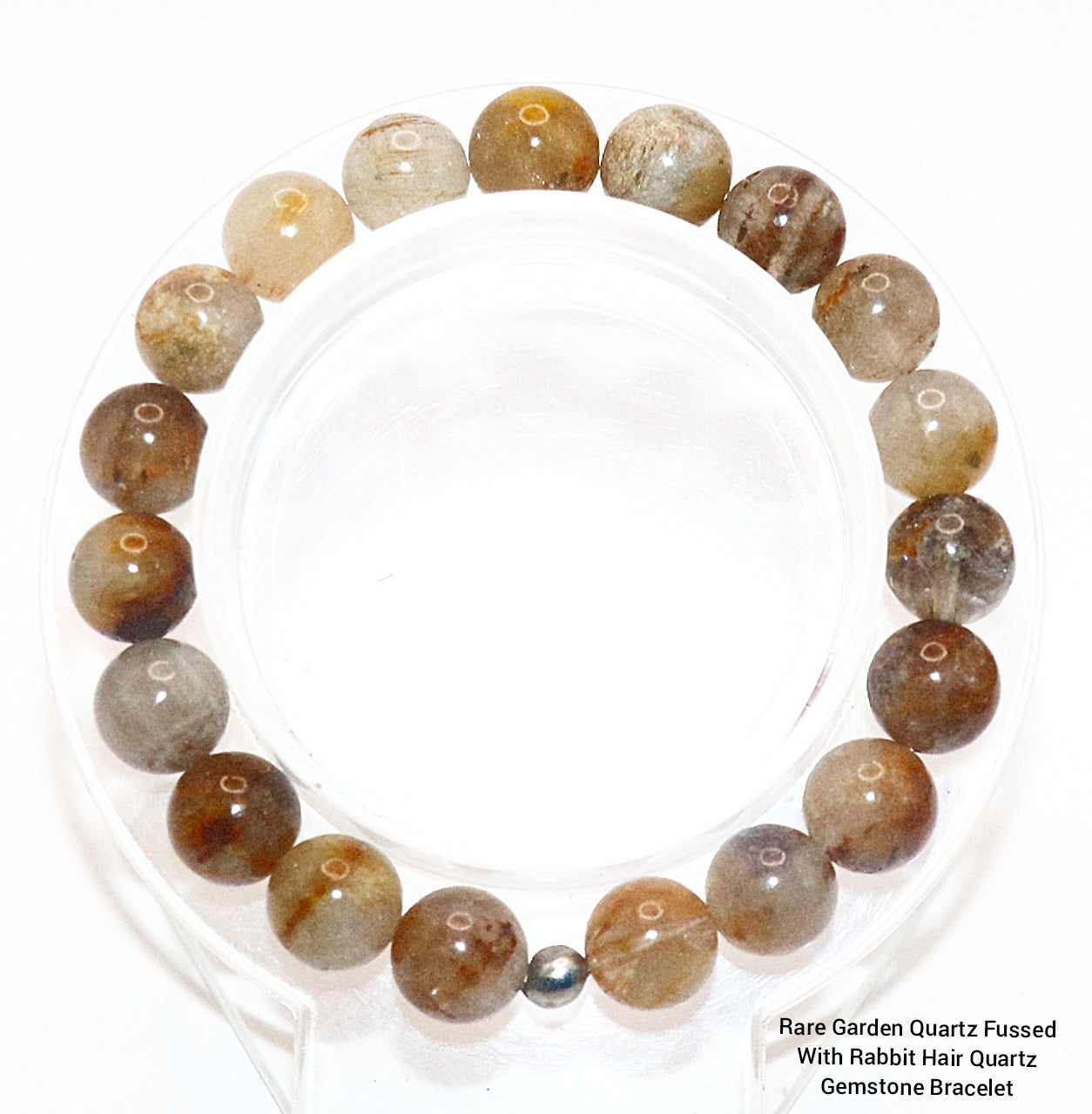 Rare Garden Quartz Fussed With Rabbit Hair Quartz Gemstone Bracelet