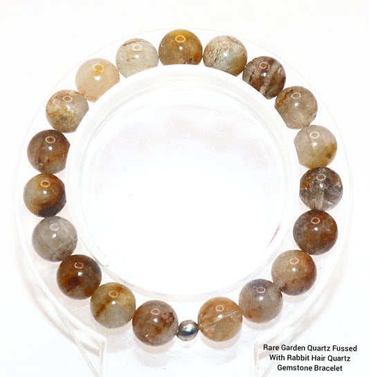 Rare Garden Quartz Fussed With Rabbit Hair Quartz Gemstone Bracelet