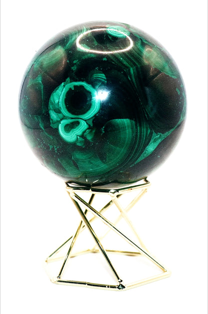 Malachite Gemstone Sphere & Gold Tone Sphere Stand