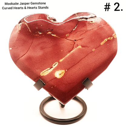 Mookaite Jasper Gemstone  Curved Hearts & Hearts Stands