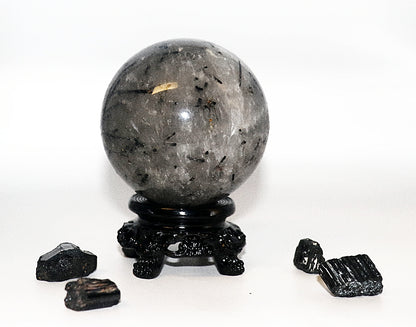 Rare 70 - 80mm 58mm - 78mm - 88mm Black Tourmaline Gemstone Spheres & Stand