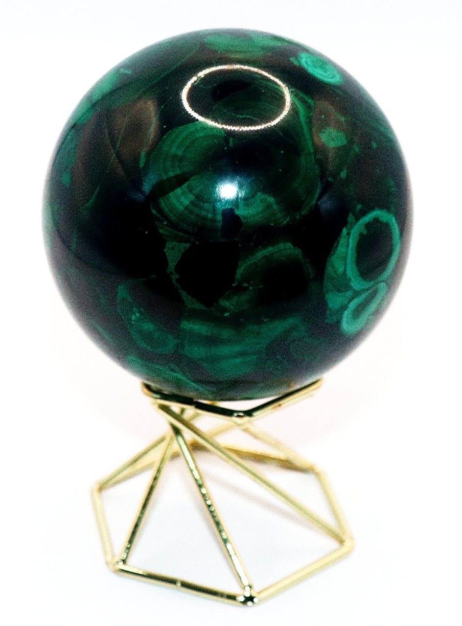 Malachite Gemstone Sphere & Gold Tone Sphere Stand