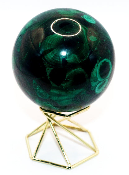 Malachite Gemstone Sphere & Gold Tone Sphere Stand
