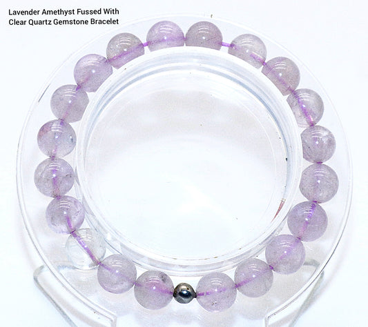 Lavender Amethyst Fussed  Clear Quartz Gemstone Bracelet