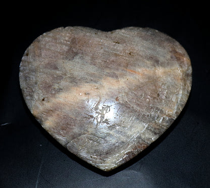 Blue Flash Moonstone Carved Hearts Gemstone & Stand