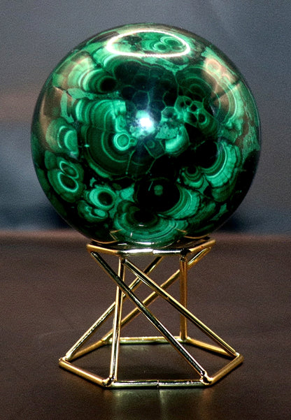 Malachite Gemstone Sphere & Gold Tone Sphere Stand