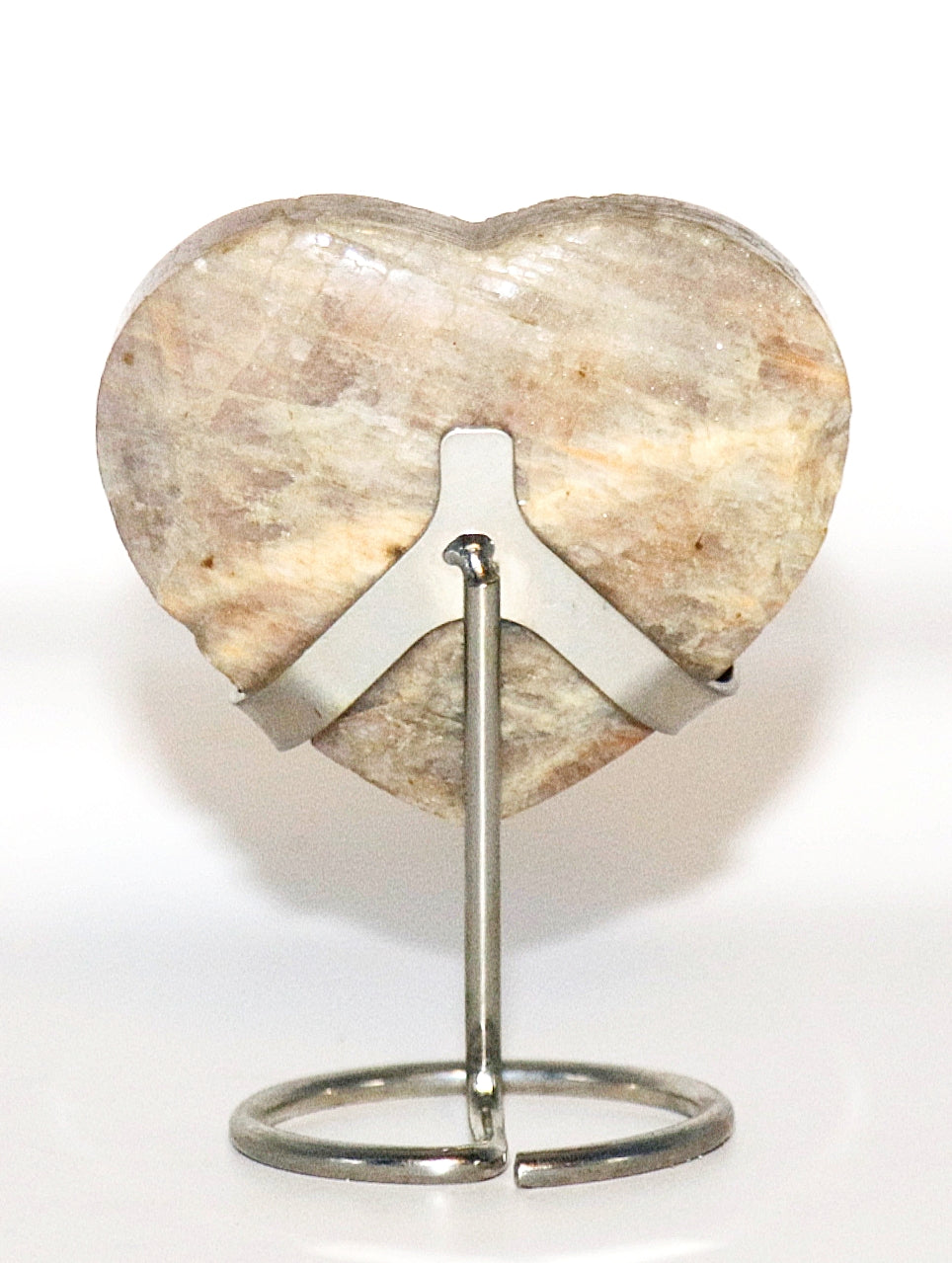 Blue Flash Moonstone Carved Hearts Gemstone & Stand