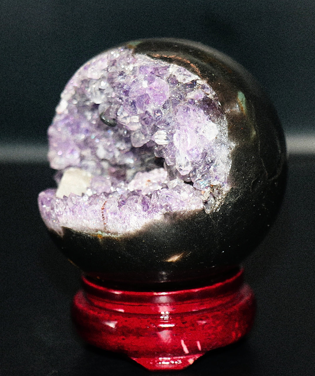 (Pac-Man) Purple Amethyst Gemstone Sphere & Glass Square Stand