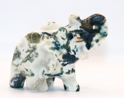 Rare Green Moss Curved Gemstone Elephant