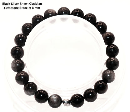 Black Silver Sheen Obsidian Gemstone Bracelet