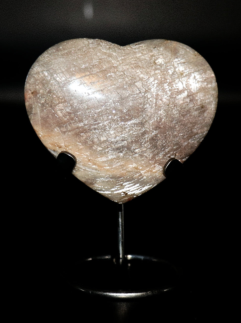 Blue Flash Moonstone Carved Hearts Gemstone & Stand