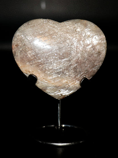 Blue Flash Moonstone Carved Hearts Gemstone & Stand