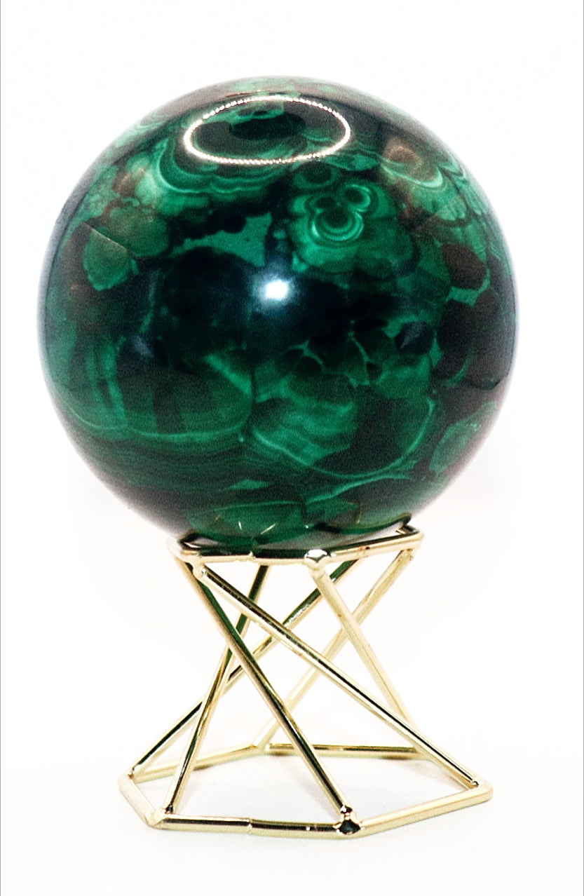 Malachite Gemstone Sphere & Gold Tone Sphere Stand