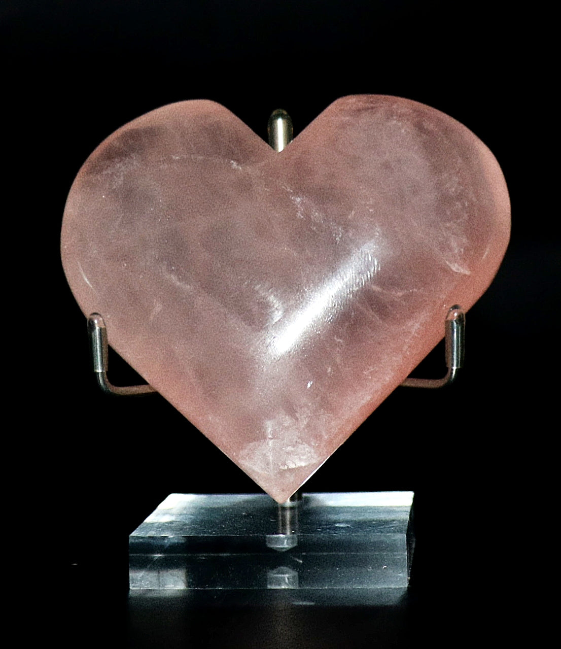 Rose Quartz Gemstone Carved Hearts & Stand