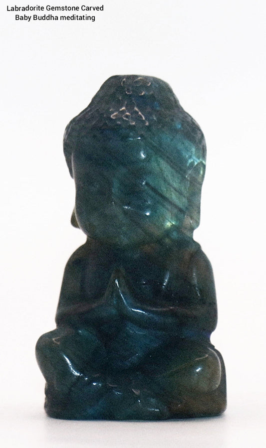Labradorite Gemstone Carved Baby Buddha meditating