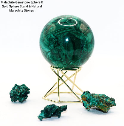 Malachite Gemstone Sphere & Gold Tone Sphere Stand
