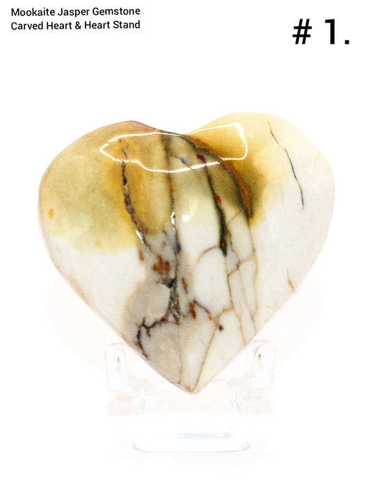 Mookaite Jasper Gemstone  Curved Hearts & Hearts Stands