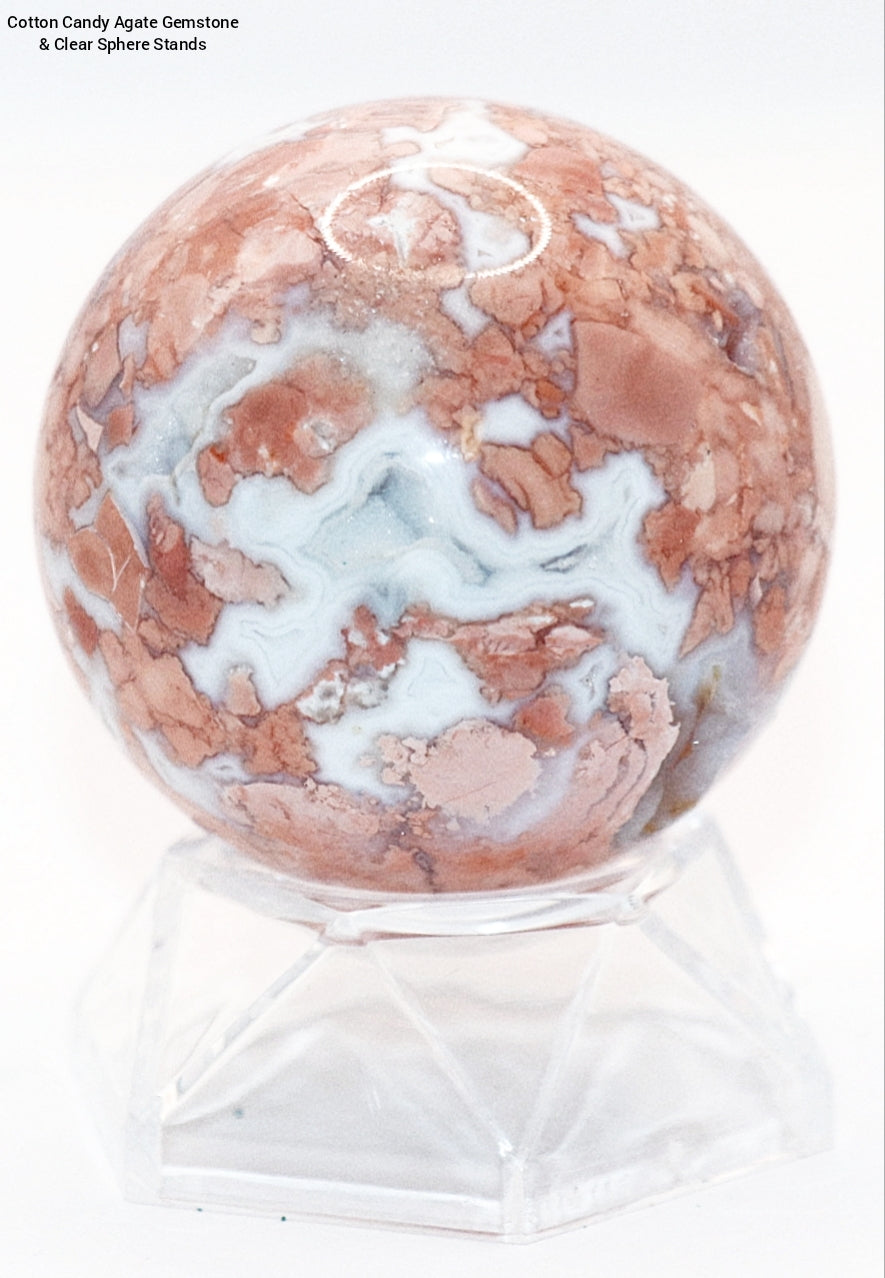 Cotton Candy Agate Gemstone Clear Sphere  Stand