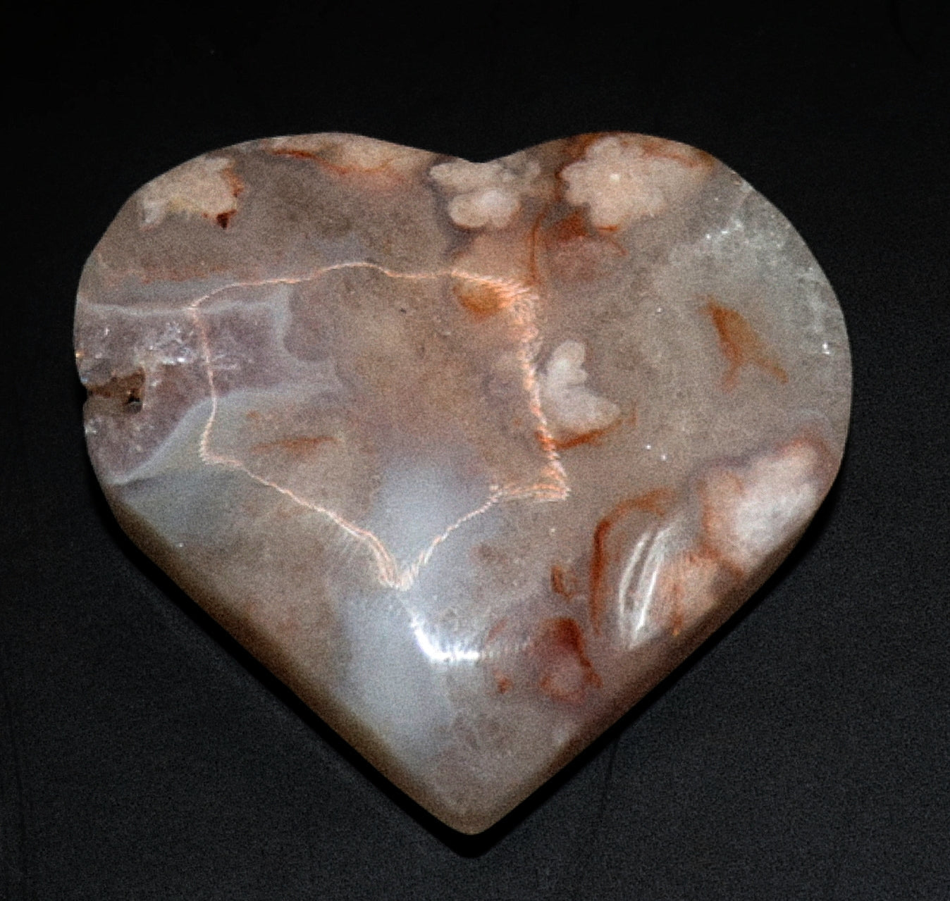 Flower Agate Gemstone Curved Heart & Stand