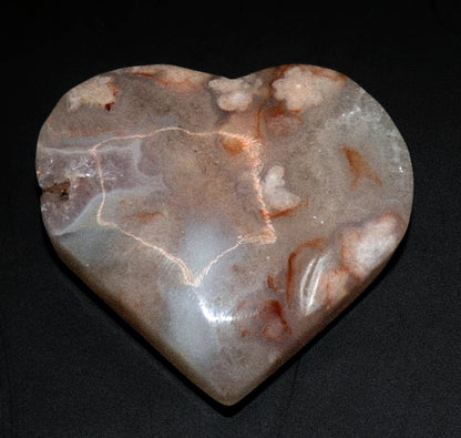 Flower Agate Gemstone Curved Heart & Stand