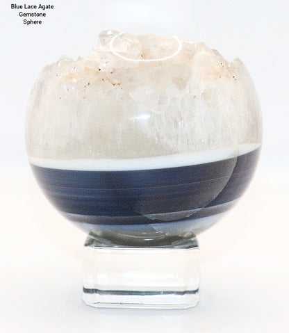 Blue Lace Agate Gemstone Sphere & Clear Square Stand