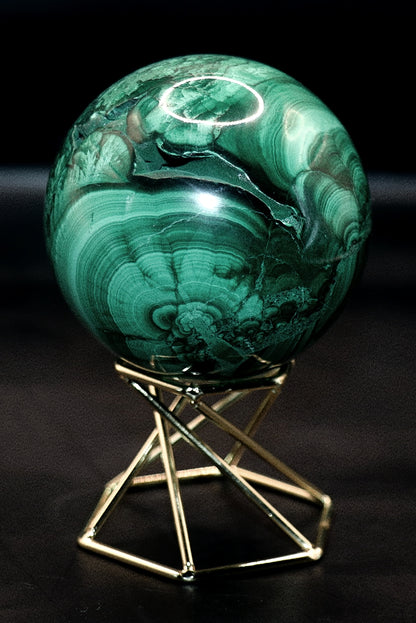 Malachite Gemstone Sphere & Gold Tone Sphere Stand