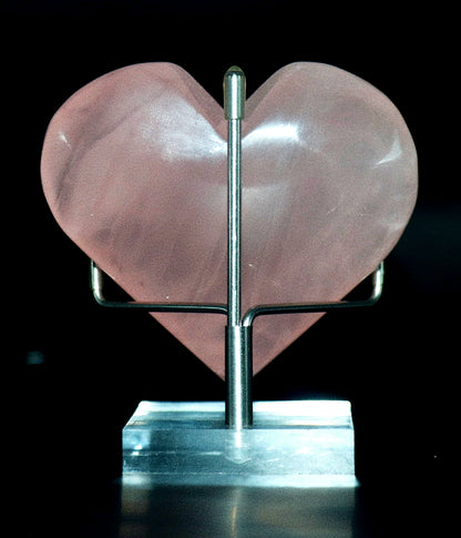 Rose Quartz Gemstone Carved Hearts & Stand