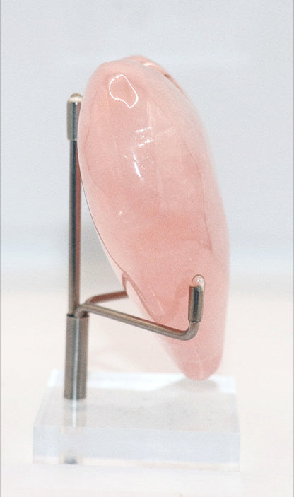 Rose Quartz Gemstone Carved Hearts & Stand