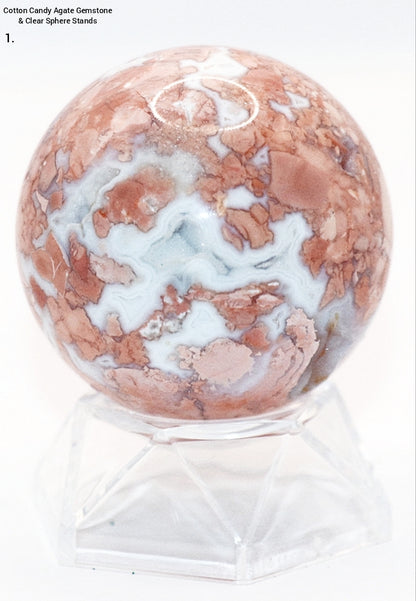 Cotton Candy Agate Gemstone Clear Sphere  Stand