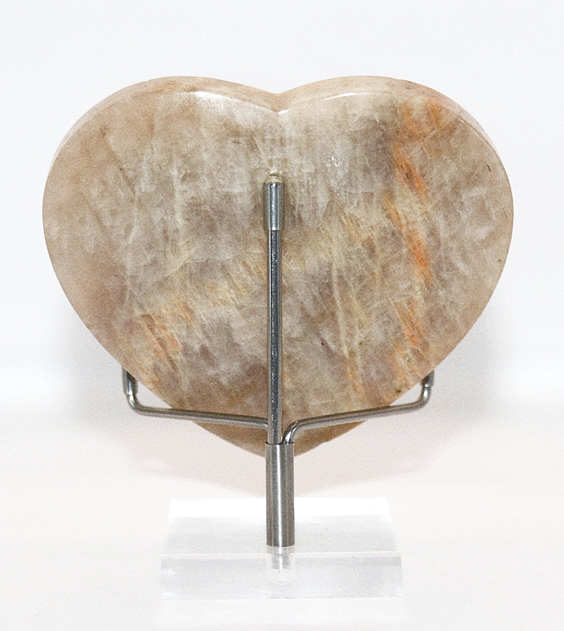 Blue Flash Moonstone Carved Hearts Gemstone & Stand