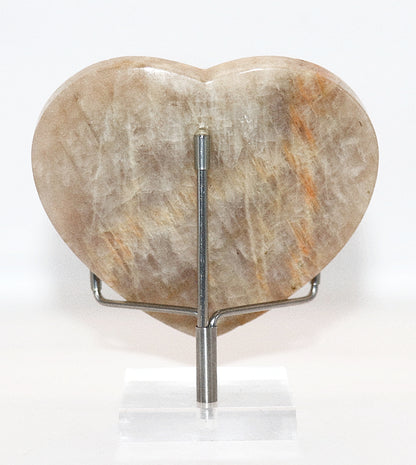 Blue Flash Moonstone Carved Hearts Gemstone & Stand