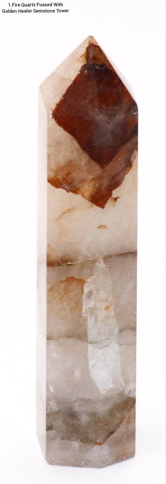 Rare Fire Quartz fussed with Golden Healer Gemstone Towers