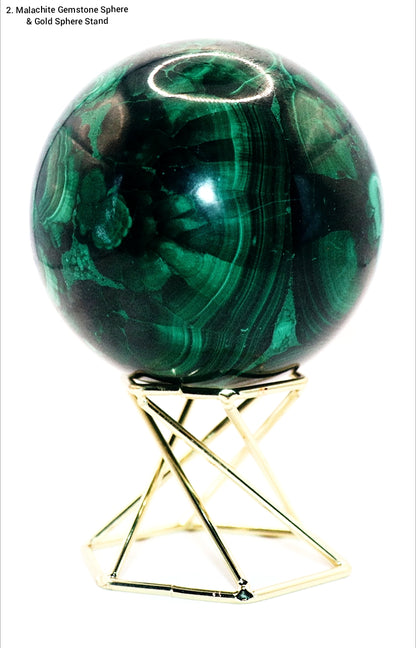 Malachite Gemstone Sphere & Gold Tone Sphere Stand