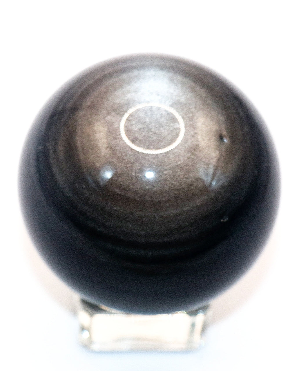 Black Silver Sheen Obsidian Gemstone Sphere & Clear Square Sphere Stand
