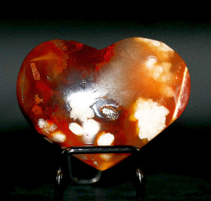 Flower Agate Gemstone Curved Heart & Stand
