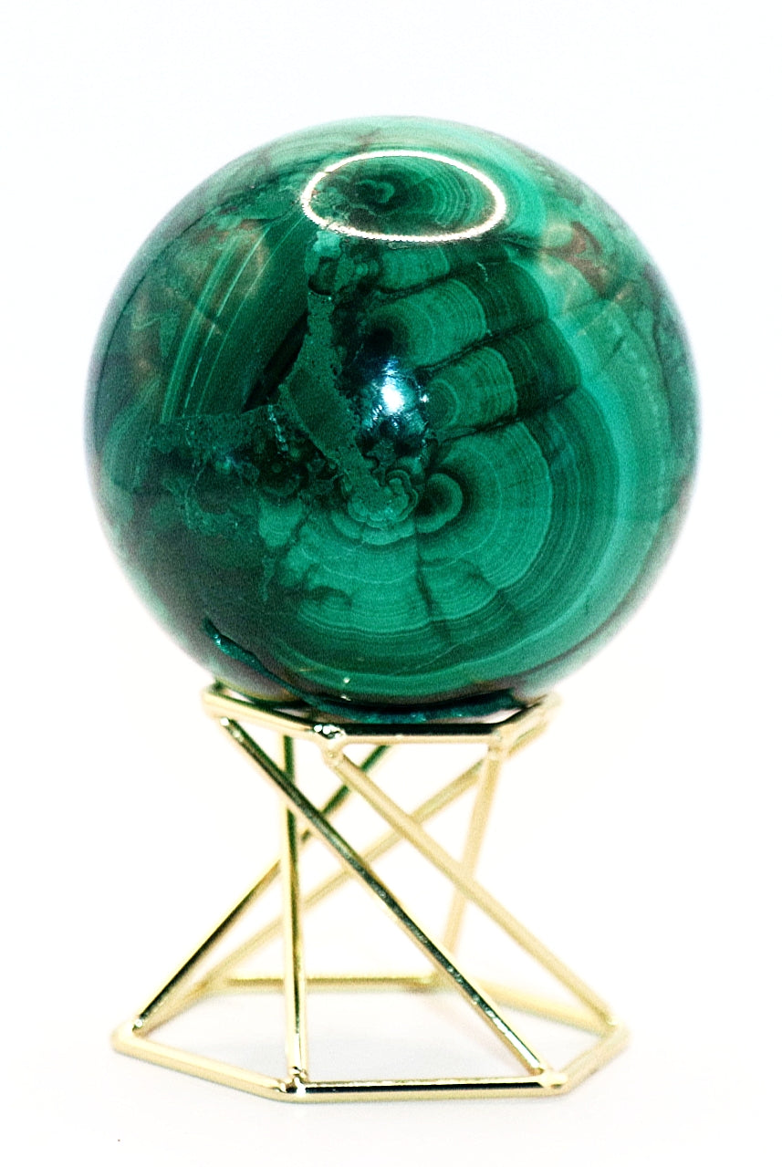 Malachite Gemstone Sphere & Gold Tone Sphere Stand