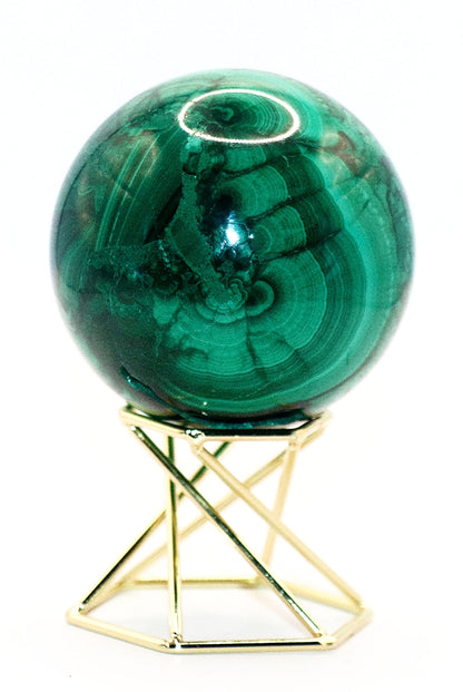 Malachite Gemstone Sphere & Gold Tone Sphere Stand