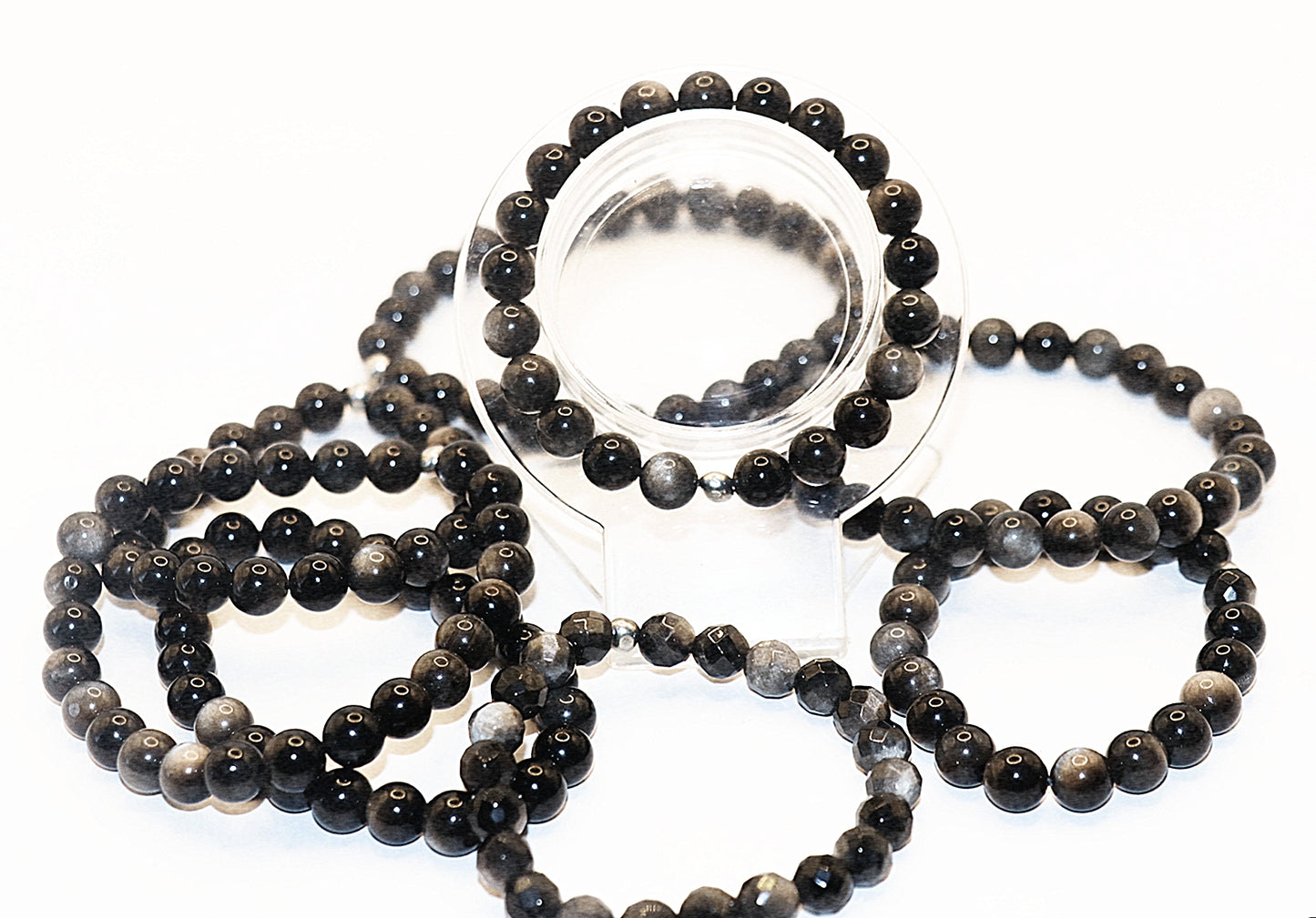 Black Silver Sheen Obsidian Gemstone Bracelet