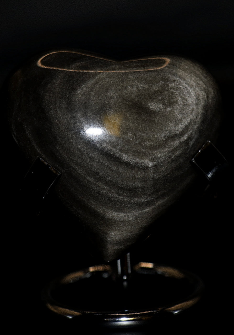 Silver Sheen Black Obsidian Gemstone Carved Heart