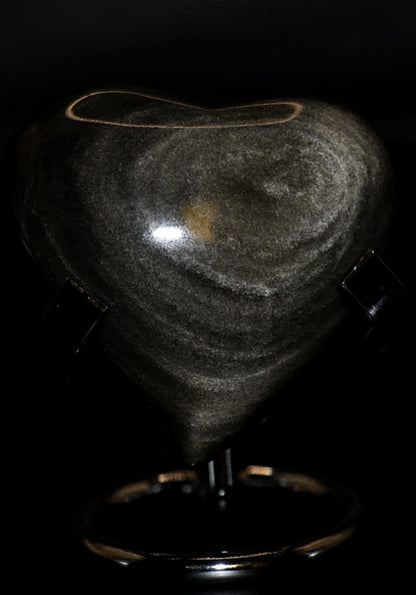 Silver Sheen Black Obsidian Gemstone Carved Heart