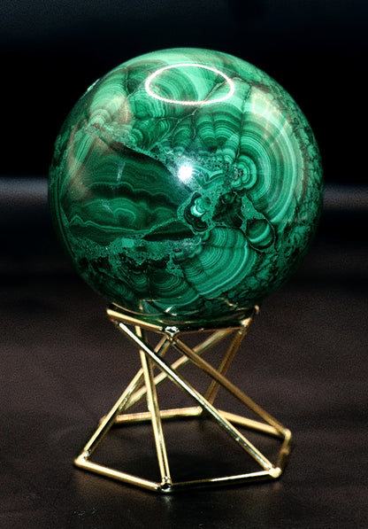 Malachite Gemstone Sphere & Gold Tone Sphere Stand