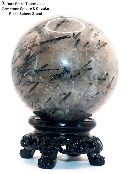 Rare 70 - 80mm 58mm - 78mm - 88mm Black Tourmaline Gemstone Spheres & Stand