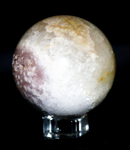 70 - 80mm+  Rare Pink Amethyst Gemstone Sphere & Golden Triangle Sphere Holder & Clear Square Sphere Stand
