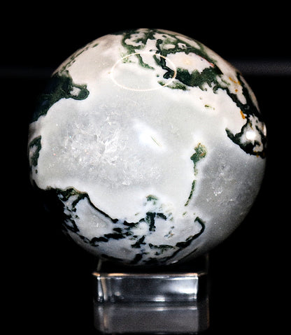 Esfera y soporte de piedra preciosa de ágata musgosa verde de 70 a 80 mm