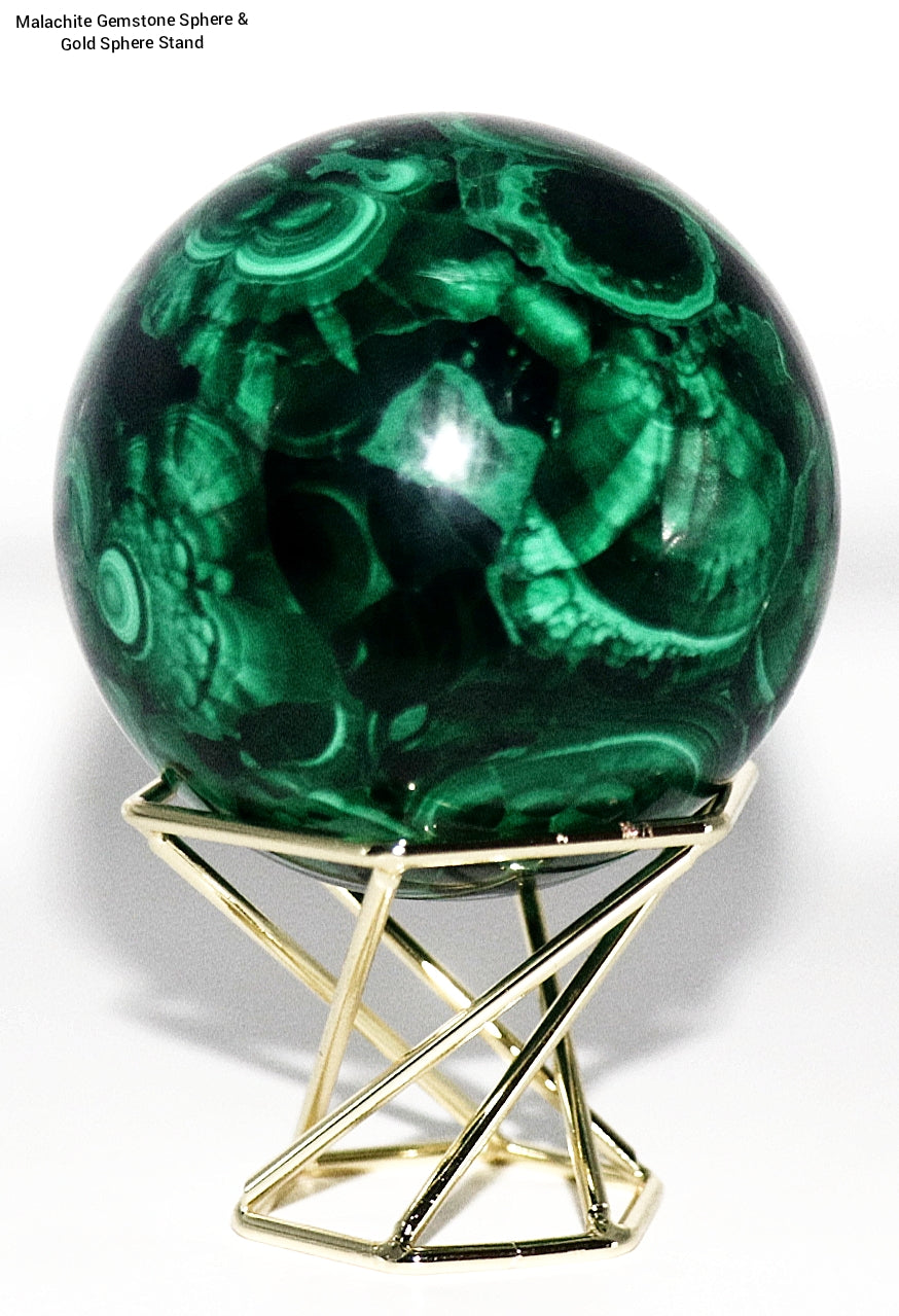 Malachite Gemstone Sphere & Gold Sphere Stand