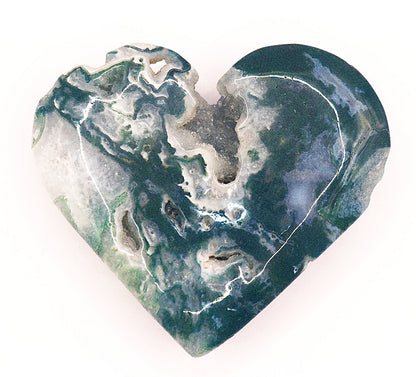 Green Moss Agate Double Hearts Carved Gemstone & Stands