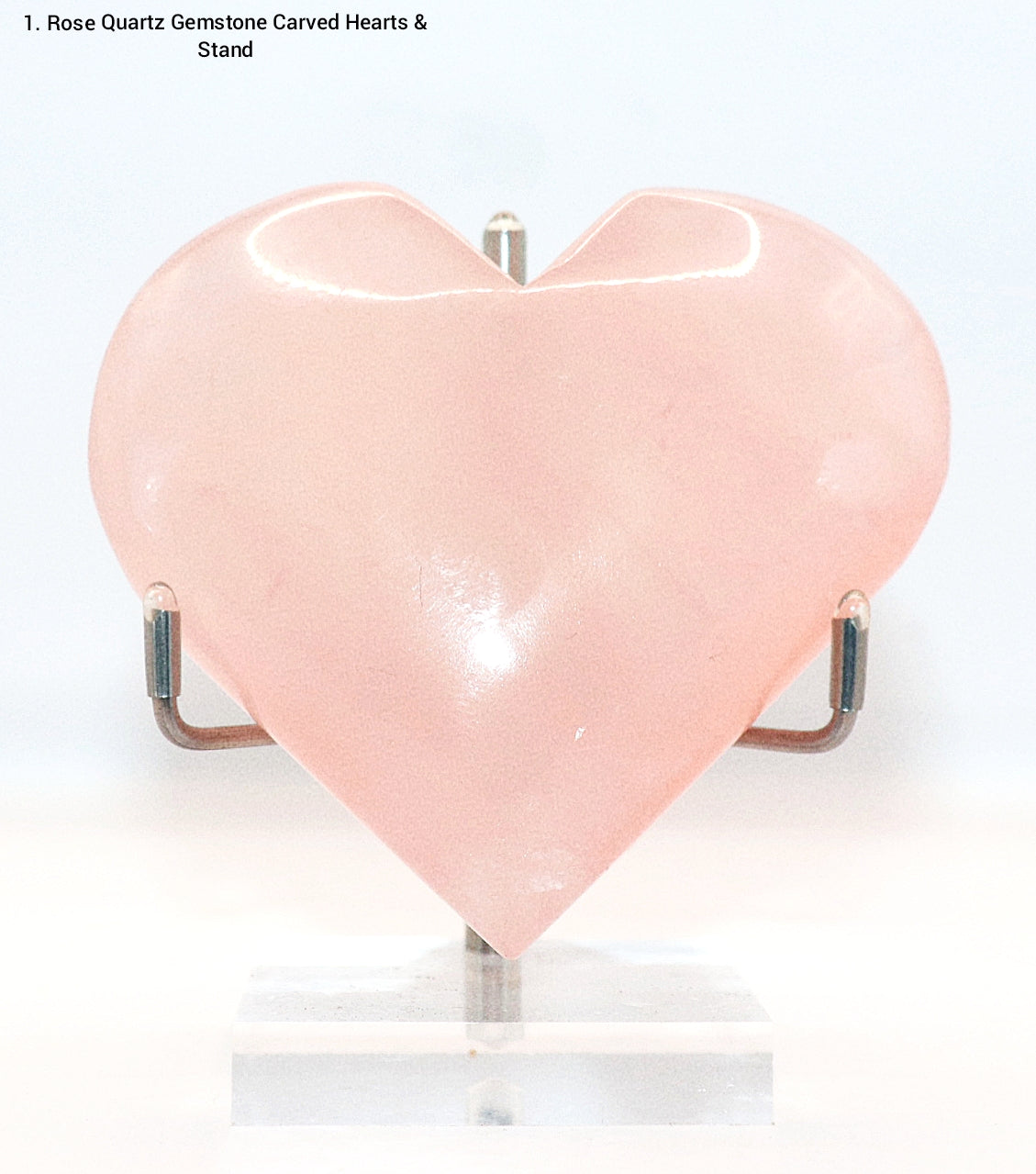 Rose Quartz Gemstone Carved Hearts & Stand